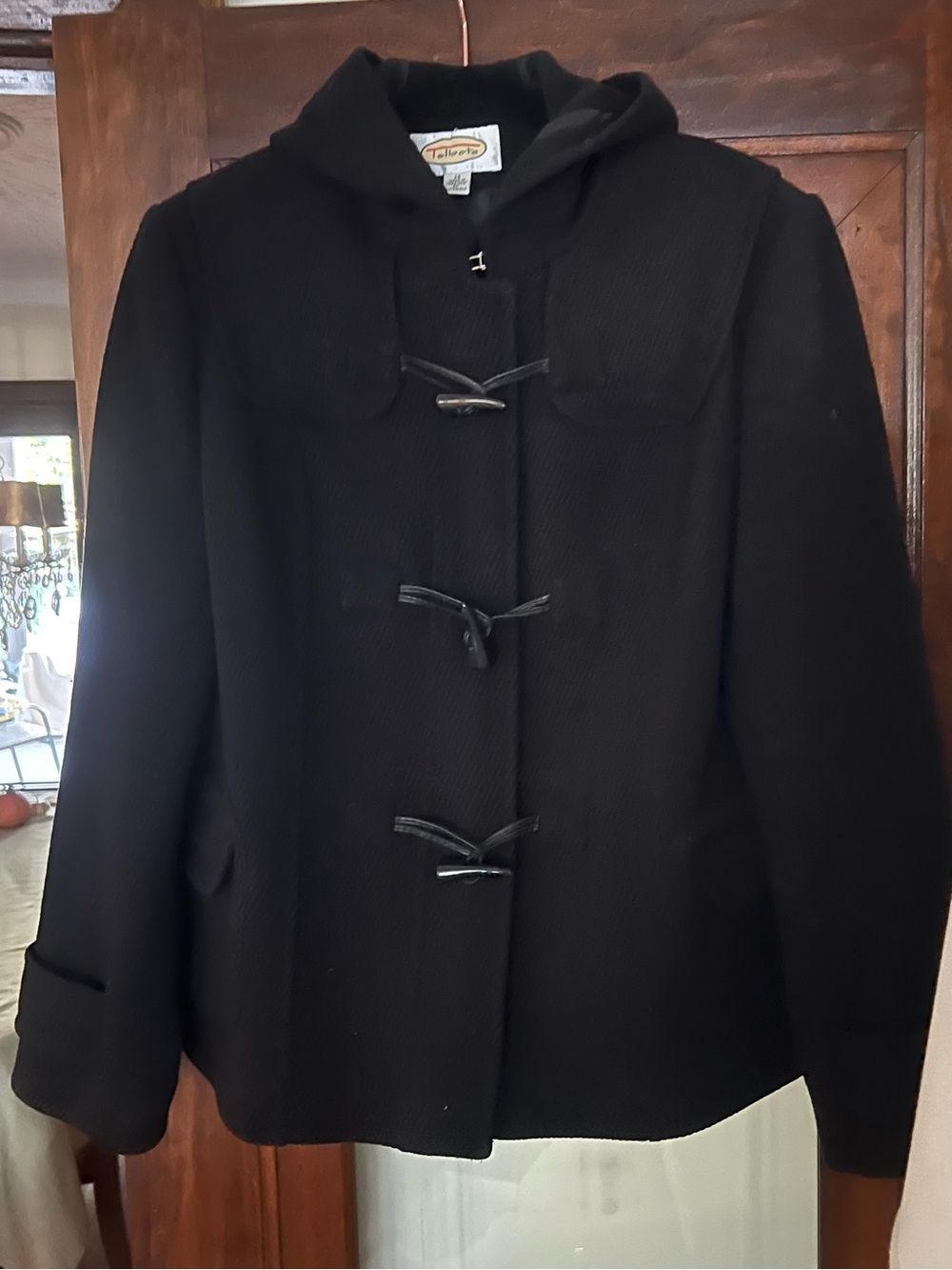Talbots Black Hooded Toggle Wool Pea Coat 12